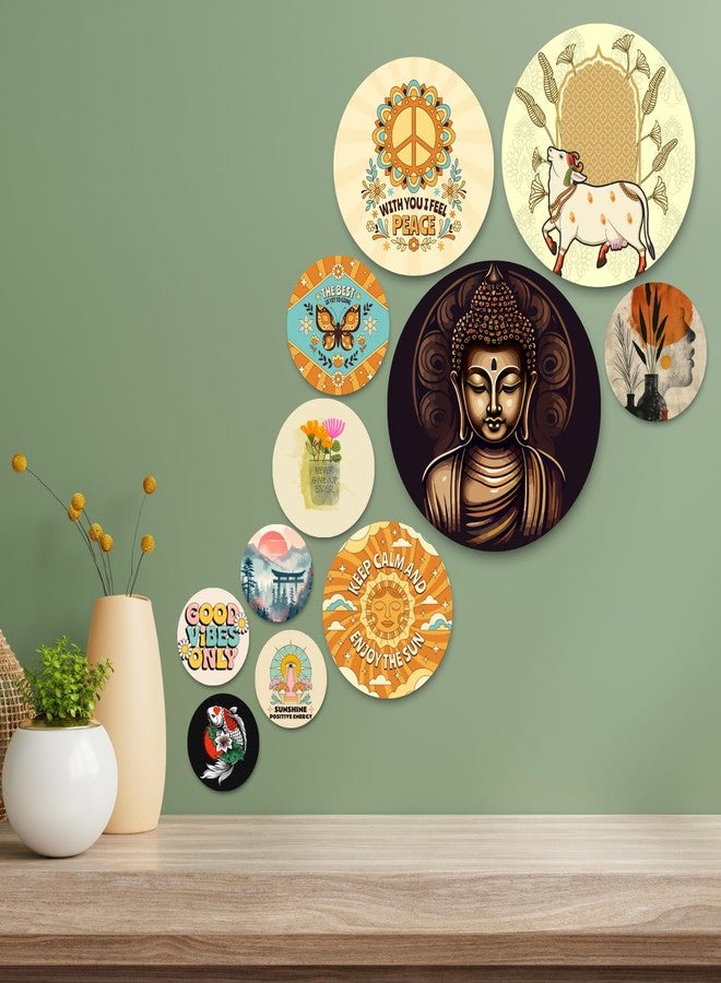 RADIQORE Set of 11 Designer MDF Wooden Wall Hanging for Home Decoration | Office | Gift | Wall Decor Hanging Items | Wall Art | Living Room | Bedroom (budha) - Image 3